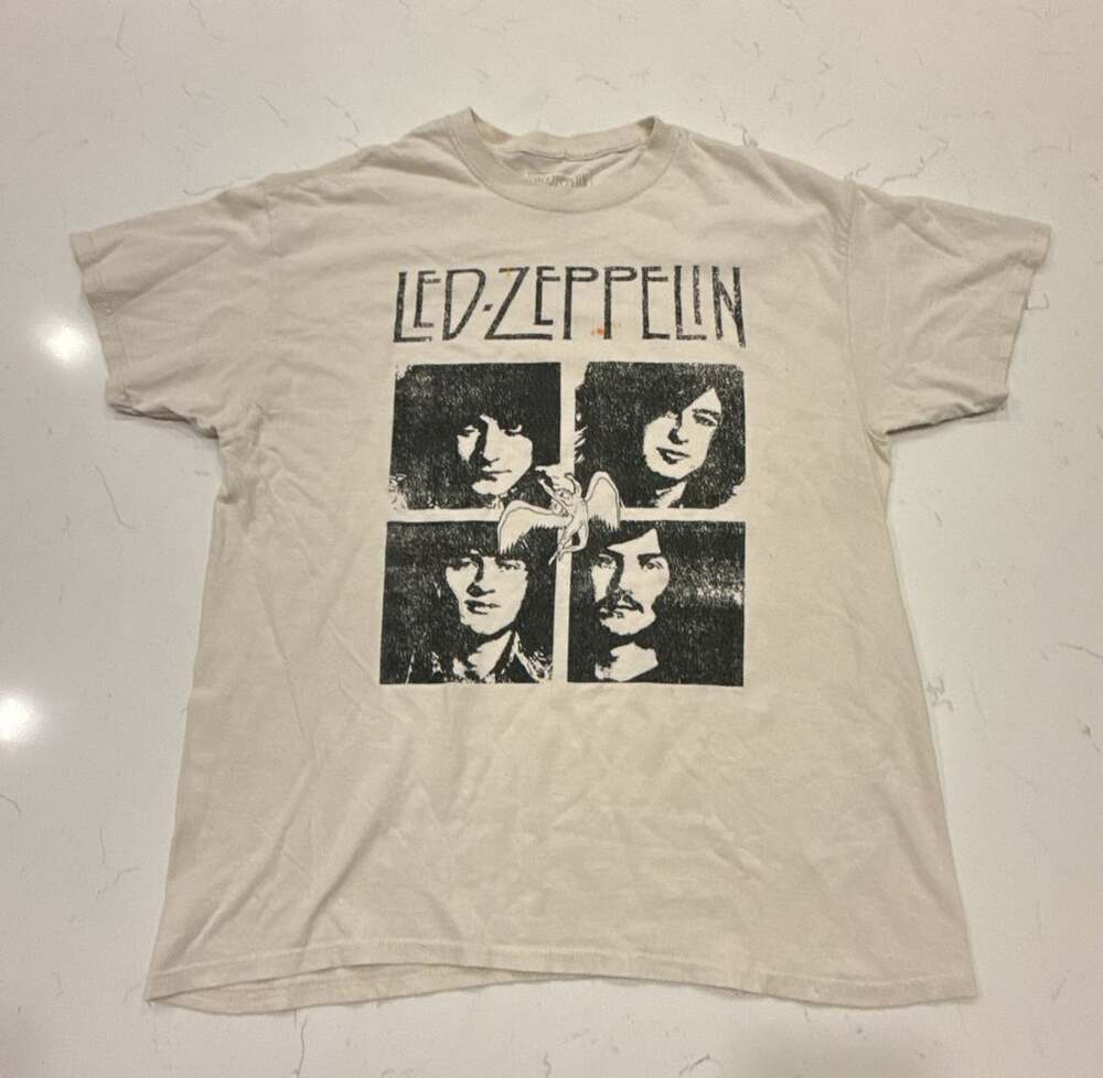 Led Zeppelin Band T-Shirt Size M/L Cream Official Licensed Graphic Print